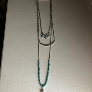 Lucky Brand Layered Silver & Turquoise Tassel Necklace